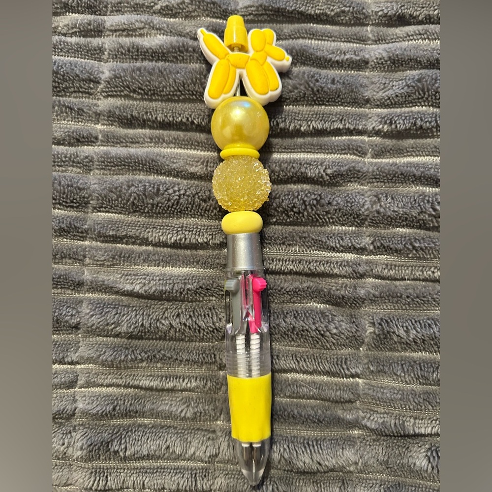 Yellow Beaded Pen with Flower Topper